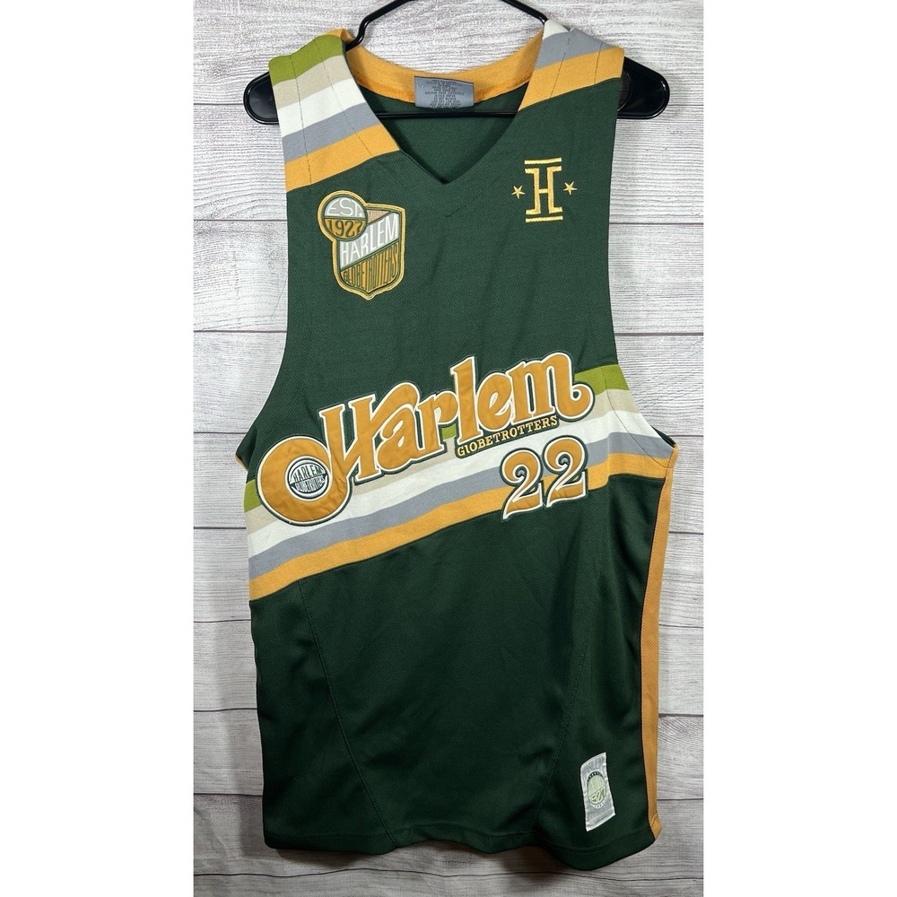 VTG Platinum FUBU Harlem Globetrotters Curly 22 Green Basketball Jersey Large‎